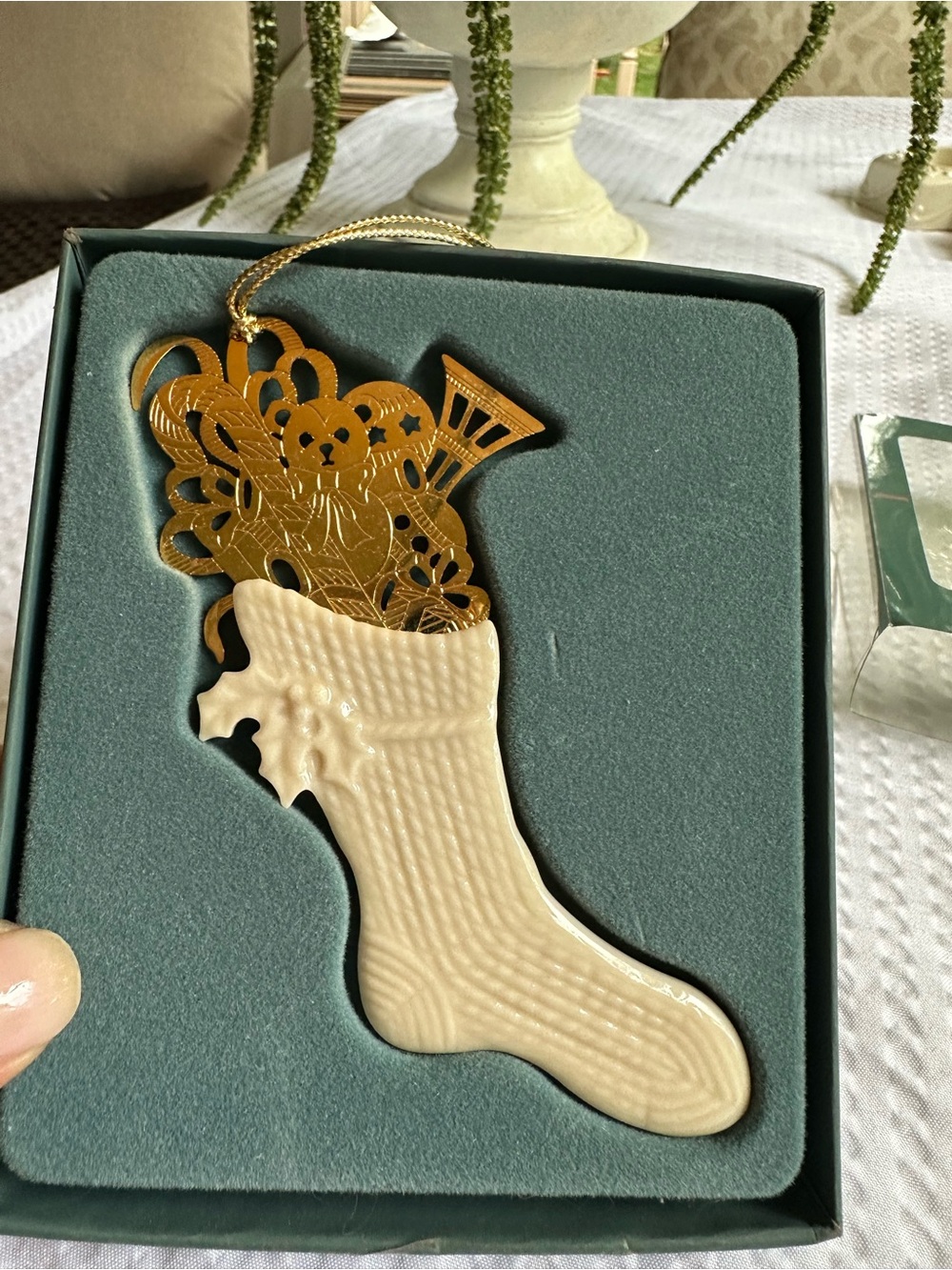 Lenox Cream and Gold Stocking Pendant Ornament